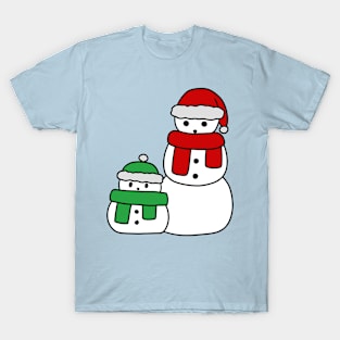 Cute Red and Green Snowmen T-Shirt